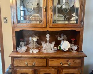 MCM Oak Breakfront with Lighted Glass Cabinet