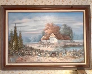 Framed Cottage Oil Painting signed by Enderby