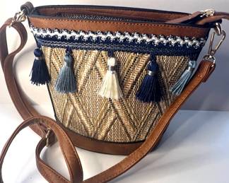 Jen & Co. Leather and Straw Purse