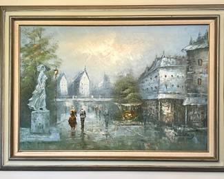 Framed Paris Street Scene Oil Painting signed by Sidney