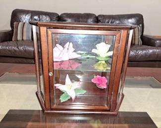 Display Case w/Porcelain Flowers