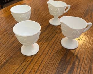 Anchor Hocking Milk Glass Harvest Grapes Cream & Sugar Sets