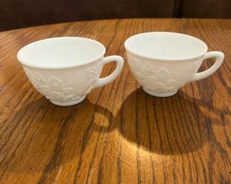 Anchor Hocking Milk Glass Harvest Grapes Coffee Cups & Saucers (10 avail)