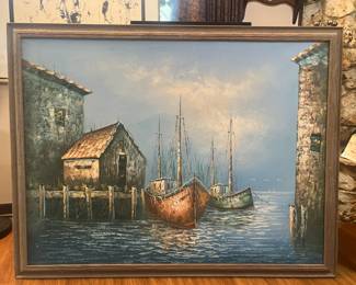 Fishing Dock Village Painting