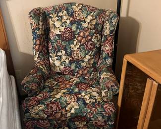 Floral print wing back chair