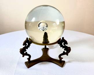 Bubble glass orb on brass stand