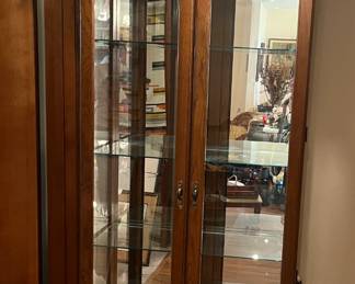 Lighted stained glass china cabinet, measures 30 x 13 x 78