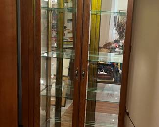 Lighted stained glass china cabinet, measures 30 x 13 x 78