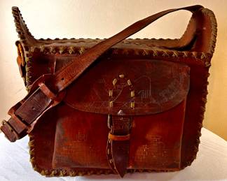 Vintage hand tooled leather aztec briefcase