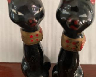 Vintage black long tall siamese cats S&P
