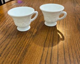Anchor Hocking Milk Glass Harvest Grapes Tea Cups & Saucers (4 avail)