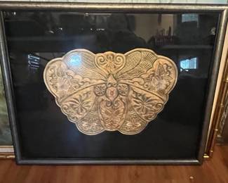 Framed silk piece; unusual shape