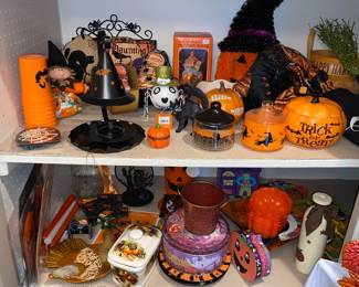 Cabinet full of Halloween decor