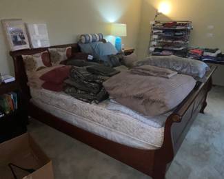 Gorgeous Sleigh bed headboard and footboard - and assorted quality bedding