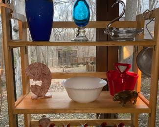 Vintage and newer home decor in glass, metal and ceramics