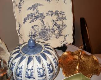Vintage Blue and White Toile Square Platter