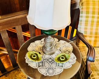 Occasional Table, Green Glass Lamp