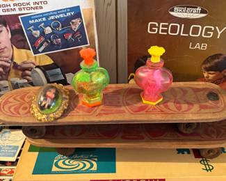 Mattel 1960's Little Kiddles Kiddie Kologne bottles, VooDoo Skateboards