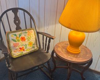 Rocking Chair, Wood Side Table Vintage Orange Lamp