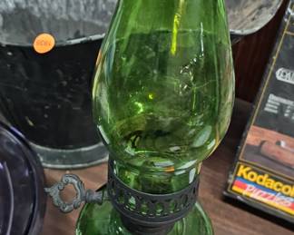 GREEN GLASS VINTAGE LAMP