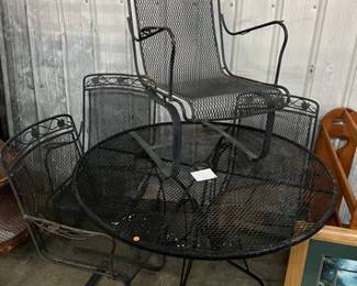 WROUGHT IRON PATIO TABLE AND CHAIRS