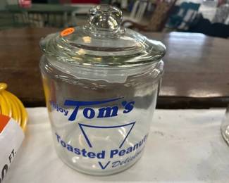 GLASS TOMS CANISTER JAR WITH LID