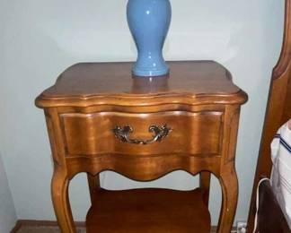 Pair of French Provincial Wood Table Blue Lamps