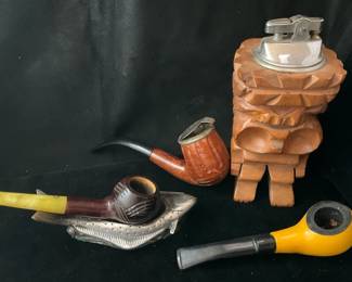 Storm King, YellowBolle Cured W Honey  Smokie Pipes,Tiki Lighter,  Pewter Fish Pipe Holder