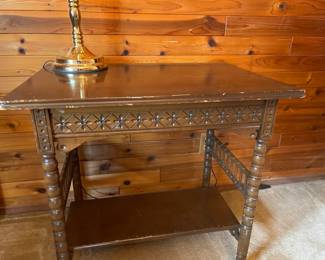 Small Turned Leg Table And Brass Touch Lamp