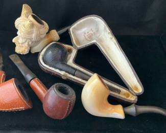 Hillson Derby Leathercovered, Old Mokon, Meerschaum  More Briar Pipes  Case 