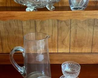 Crystal Mikasa Vase, Bowl Fostoria Cloverleaf Needle Etched Champagne  Sherbets