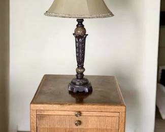 Side Table With Copper Top And Table Lamp