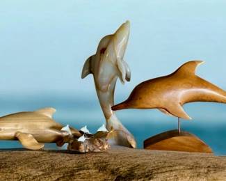 Carved Wood And Onyx DolphinsTerry Woodall  Others 