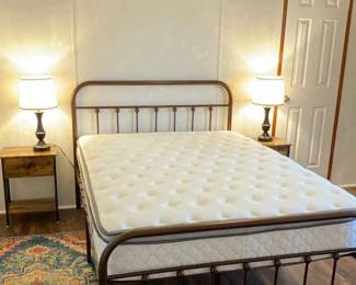 Antique Bronze Full Size Bed Frame With Head footboard, 2 Side Tables With Lamps