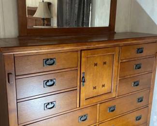 Wood Ten Drawer Dresser With Mirror 