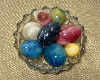 Solid Marble Like Decorative Eggs With Dish