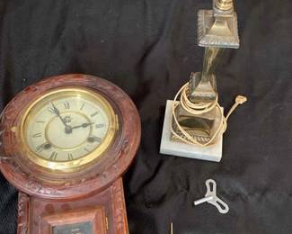 Wood Pendulum Wall Clocluand Brass And Marble Table Light