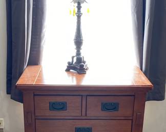 Pair Of Matching Wood Nightstands And One Metal Table Lamp