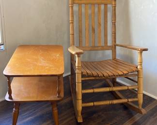 Wooden Rocking Chair And Side Table 