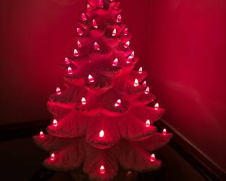 24” Atlantic Mold Pink Christmas Tree with red lights 