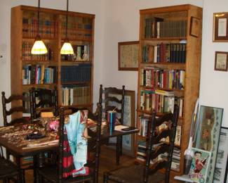 1 - Large Double Bookcase ; Single Large Bookcase ; Square Table with 6 chairs and 2 Leaf.