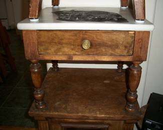 Small Marble Top Wood 1 Drawer Stool