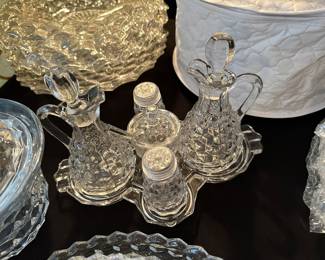 American Fostoria clover leaf condiment set