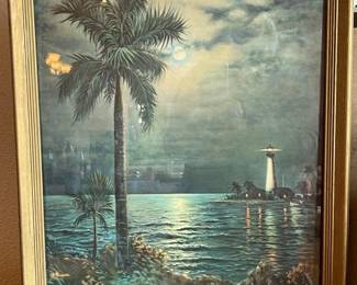 194 AntiqueLithographPalmsandLighthousebyDMiller