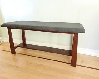 75 MissionStyleDarkWoodUpholsteredBench   