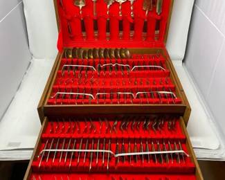 133 Complete144pcSetofBronzeRosewoodSiamFlatwareinStorageBox  
