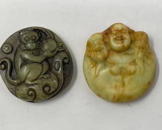 149 2HappyBuddhaMonkeyJadeCarvings  