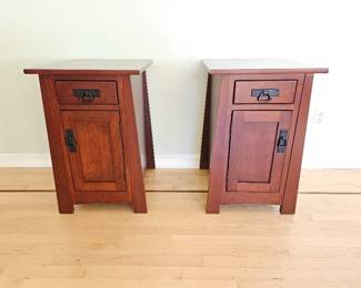 74 PairOfMissionStyleDarkWoodNightstands   