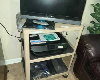 Smaller VIZIO TV & HP printer and roller cart