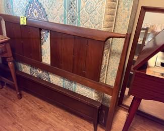 MCM walnut full size bed & mattress set